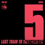 Mockup of "Last Train To Trancentral (Pure Trance Remixes)" by The KLF; black sleeve with large pink "5" on the right, release title on the bottom, partly intersecting with the number above